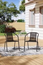 Living and Home Set of 2 Rattan Stacking Outdoor Garden Chairs in Black - thumbnail 1
