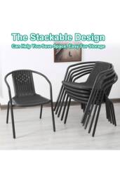 Living and Home Set of 2 Rattan Stacking Outdoor Garden Chairs in Black - thumbnail 3