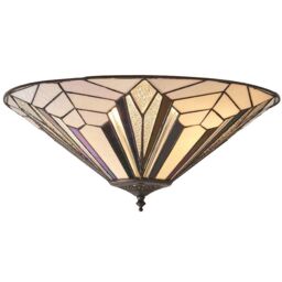 Loops Tiffany Glass Semi-Flush Ceiling Light - Art Deco Round Inverted Shade - i00033 in Clear - thumbnail 1