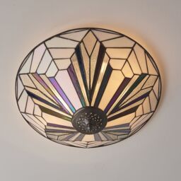 Loops Tiffany Glass Semi-Flush Ceiling Light - Art Deco Round Inverted Shade - i00033 in Clear - thumbnail 3