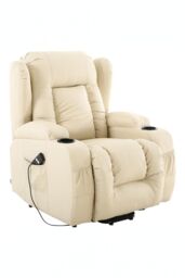More4Homes Caesar Single Motor Rise Recliner Bonded Leather Heat & Massage Chair in Cream - thumbnail 2