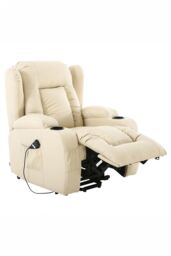 More4Homes Caesar Single Motor Rise Recliner Bonded Leather Heat & Massage Chair in Cream - thumbnail 3