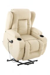 More4Homes Caesar Single Motor Rise Recliner Bonded Leather Heat & Massage Chair in Cream - thumbnail 4