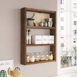 CALICOSY EMMA 3-Shelf Wall Shelf, 60Cm High in Walnut - thumbnail 4