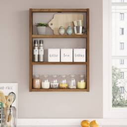 CALICOSY EMMA 3-Shelf Wall Shelf, 60Cm High in Walnut - thumbnail 2