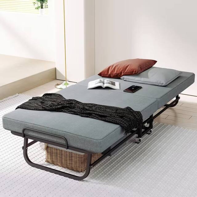 Ventryn Adult Folding Bed Memory Foam Mattress 190x80cm Wheels in Grey - Size: 190x80 cm - image 1
