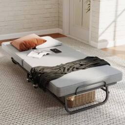 Ventryn Adult Folding Bed Memory Foam Mattress 190x80cm Wheels in Grey - Size: 190x80 cm - thumbnail 4