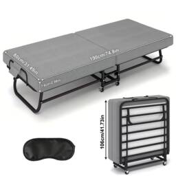 Ventryn Adult Folding Bed Memory Foam Mattress 190x80cm Wheels in Grey - Size: 190x80 cm - thumbnail 2