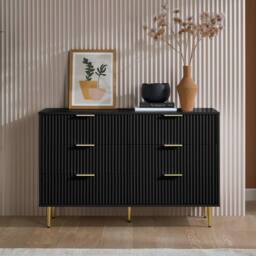 Birlea Zaza Black 6 Drawer Chest Fluted Bedroom Storage - thumbnail 1
