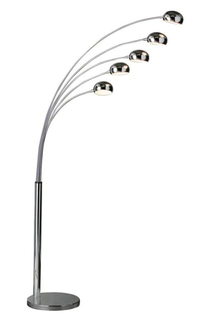 Orsina 5 Arced Lights Floor Lamp, Modern Copper Arcing Floor Light with Marble Base, Multi Arm Metal Floor Lamp in Silver