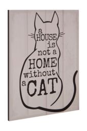 Orsina Cat Wall Plaque, Charming Wooden Sign With Artistic Cat Illustration, Rustic Finish Adds Whimsy To Hallways in Cream - thumbnail 2