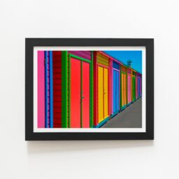 "Warren Reed - Designer Coloured Beach Huts Sketch Framed Art Print in Black - Size: W20"" x H30""" - thumbnail 2