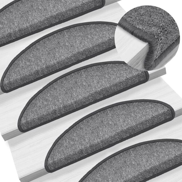 Berkfield Home Carpet Stair Treads 15 pcs Dark Grey 56x17x3 cm - Size: Medium - image 1