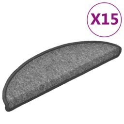 Berkfield Home Carpet Stair Treads 15 pcs Dark Grey 56x17x3 cm - Size: Medium - thumbnail 2