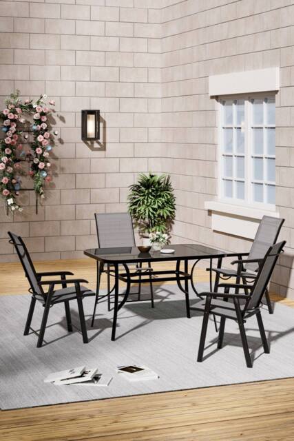Living and Home 4-Seater Outdoor Garden Dining Table Set in Black - image 1