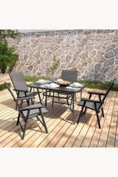 Living and Home 4-Seater Outdoor Garden Dining Table Set in Black - thumbnail 3