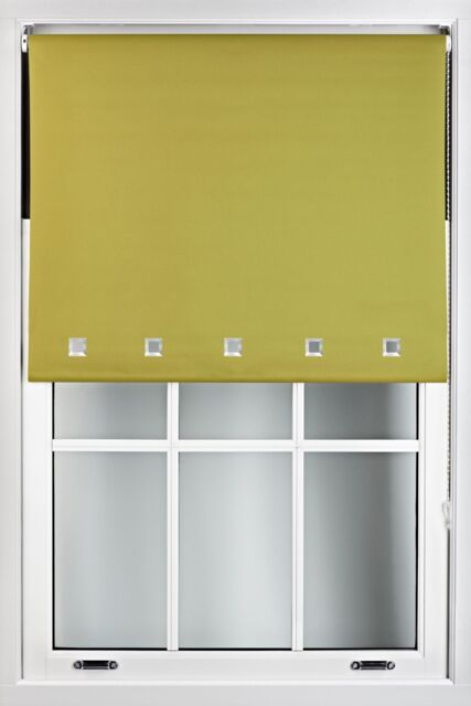Furnished Blackout Fabric with Chrome Square Eyelets - Window Roller Blinds in Green - Size: 210 cm width x 165 cm drop - image 1