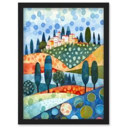 Artery8 Italian Abstract Landscape Folk Art Artwork Framed Wall Art Print A4 in Black - thumbnail 1