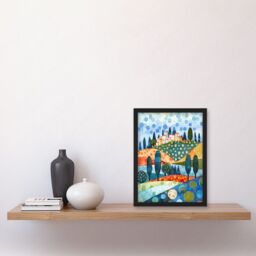 Artery8 Italian Abstract Landscape Folk Art Artwork Framed Wall Art Print A4 in Black - thumbnail 2