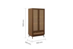 Birlea Walnut 2 Door Wardrobe Rattan 1 Drawer Croxley Mid Century Modern - thumbnail 6