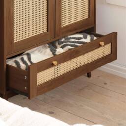 Birlea Walnut 2 Door Wardrobe Rattan 1 Drawer Croxley Mid Century Modern - thumbnail 3