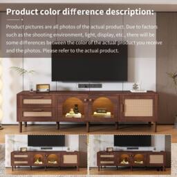 ModernLuxe Modern TV cabinet with rattan drawers, glass doors & LED lighting in Brown - thumbnail 7