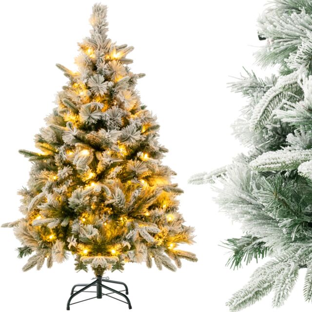 Gymax 136CM Flocked Christmas Tree 384 Mixed Tips 150 LED Lights Hinged Xmas Decor in Green - image 1