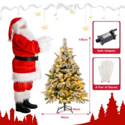 Gymax 136CM Flocked Christmas Tree 384 Mixed Tips 150 LED Lights Hinged Xmas Decor in Green - thumbnail 6
