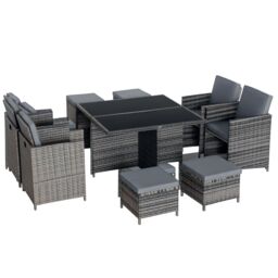 OUTSUNNY Rattan Dining Set Garden Furniture Cube Table Chair Stool Cushion Seat in Grey - thumbnail 2