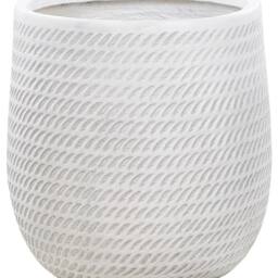 Wyld and Coco 39cm Off-White Embossed Fibre Clay Round Plant Pot in White - thumbnail 2