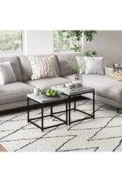 ERGOVEXA Coffee Table Set of 2, Nest of Tables with 3.5cm Thick Tabletop, Grey - thumbnail 6