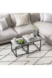 ERGOVEXA Coffee Table Set of 2, Nest of Tables with 3.5cm Thick Tabletop, Grey - thumbnail 5
