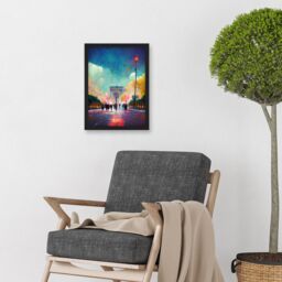Artery8 Colourful Champs-Elysees & Arc De Triomphe Modern Artwork Framed Wall Art Print A4 in Black - thumbnail 2