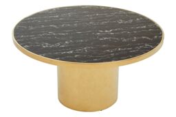 Orsina Black Marble‑Effect Coffee Table with Gold‑Finish Base, Round Black Marble‑Effect Tempered Glass Top in Gold - thumbnail 3