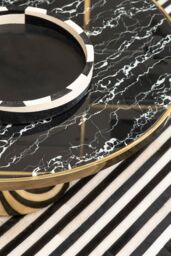Orsina Black Marble‑Effect Coffee Table with Gold‑Finish Base, Round Black Marble‑Effect Tempered Glass Top in Gold - thumbnail 2