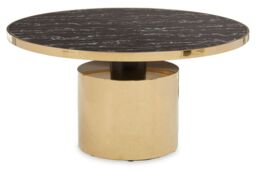 Orsina Black Marble‑Effect Coffee Table with Gold‑Finish Base, Round Black Marble‑Effect Tempered Glass Top in Gold - thumbnail 6