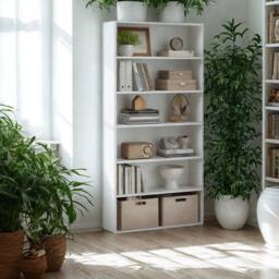 Pirlo Plush 5 Tier Free Standing Bookcase Shelf For Living Room Storage in White - thumbnail 3