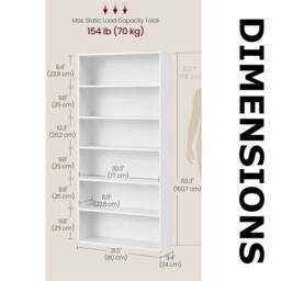 Pirlo Plush 5 Tier Free Standing Bookcase Shelf For Living Room Storage in White - thumbnail 8