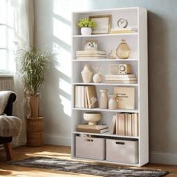 Pirlo Plush 5 Tier Free Standing Bookcase Shelf For Living Room Storage in White - thumbnail 2