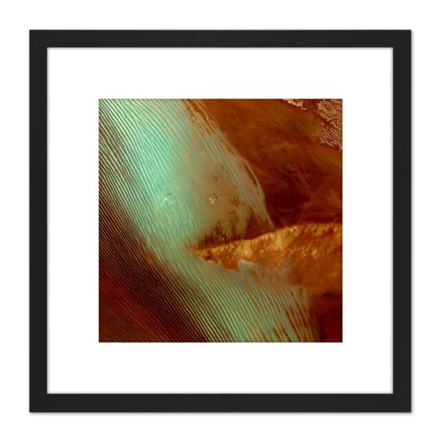 Artery8 Rust Smoke Green Lines Abstract 8X8 Inch Square Wooden Framed Wall Art Print Picture with Mount in Black - image 1