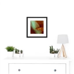 Artery8 Rust Smoke Green Lines Abstract 8X8 Inch Square Wooden Framed Wall Art Print Picture with Mount in Black - thumbnail 2