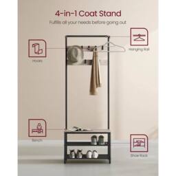 Kelvenix Greige & Black Coat Rack with Shoe Storage in Beige - Size: 0.6m2 - thumbnail 4