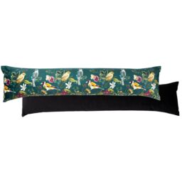 Wylder Nature Midnight Garden Birds Printed Velvet Draught Excluder in Teal - thumbnail 1