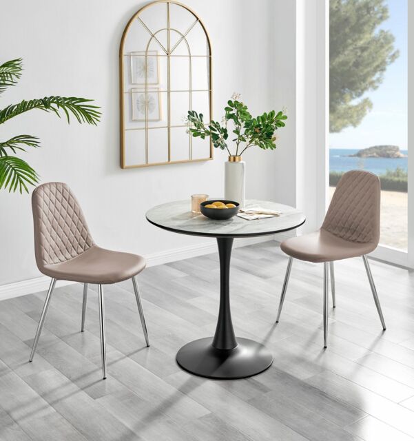 FurnitureboxUK Elina White Marble Effect Scratch Resistant Dining Table & 2 Corona Silver Chairs in Beige - image 1