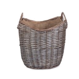 Red Hamper Wicker Scoop Neck Antique Wash Hessian Lined Log Basket in Brown - thumbnail 2
