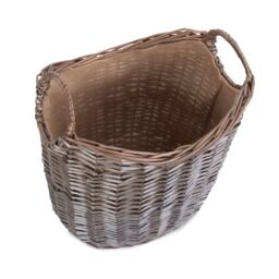 Red Hamper Wicker Scoop Neck Antique Wash Hessian Lined Log Basket in Brown - thumbnail 3