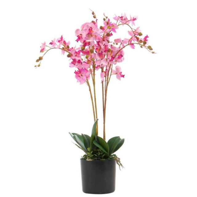 Leaf 60cm Design UK Realistic Artificial Orchid Flower Display in Pot in Pink - image 1