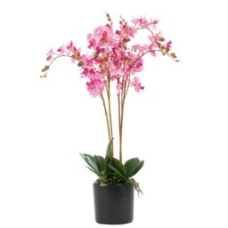Leaf 60cm Design UK Realistic Artificial Orchid Flower Display in Pot in Pink - thumbnail 1