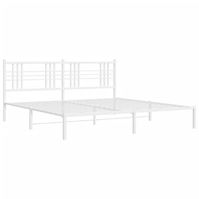 Berkfield Home Metal Bed Frame without Mattress with Headboard White 183x213cm - Size: 183x213 cm - image 1