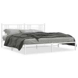Berkfield Home Metal Bed Frame without Mattress with Headboard White 183x213cm - Size: 183x213 cm - thumbnail 3